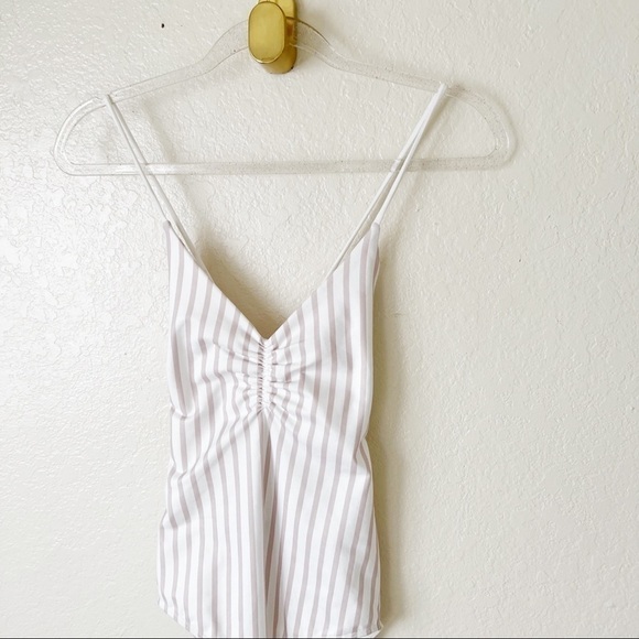 David Lerner Straight Tank Bodysuit in White & Blush Stripe size small - Picture 3 of 11